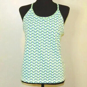 Lands End Green Blue Polka Dot Racer Back Tank Shelf Bra Size 10-12
